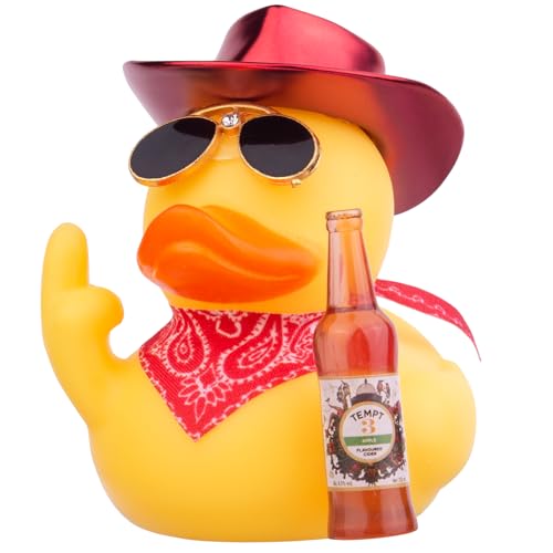 Mwmoeen Gummi Ente Auto Ornament, Gelbe Ente Auto Armaturenbrett Dekorationen Zubehör mit Mini Cowboyhut Schal Sonnenbrille und niedliche Flasche, 6.5cm von Mwmoeen