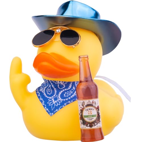 Mwmoeen Gummi Ente Auto Ornament, Gelbe Ente Auto Armaturenbrett Dekorationen Zubehör mit Mini Cowboyhut Schal Sonnenbrille und niedliche Flasche, 6.5cm von Mwmoeen