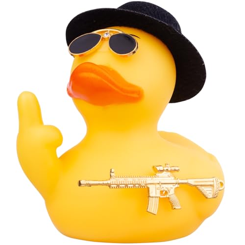 Mwmoeen Gummi Ente für Auto Ornament, Cool Yellow Duck Auto Armaturenbrett Dekorationen Zubehör mit Zylinderhut Sonnenbrille Halskette und Cool Prop für Auto, Büro, Zimmer Dekoration, 9cm von Mwmoeen