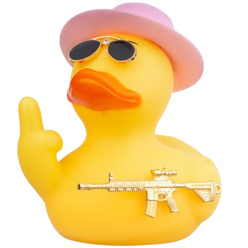 Mwmoeen Gummi Ente für Auto Ornament, Cool Yellow Duck Auto Armaturenbrett Dekorationen Zubehör mit Zylinderhut Sonnenbrille Halskette und Cool Prop für Auto, Büro, Zimmer Dekoration, 9cm von Mwmoeen