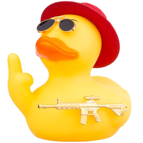 Mwmoeen Gummi Ente für Auto Ornament, Cool Yellow Duck Auto Armaturenbrett Dekorationen Zubehör mit Zylinderhut Sonnenbrille Halskette und Cool Prop für Auto, Büro, Zimmer Dekoration, 9cm von Mwmoeen