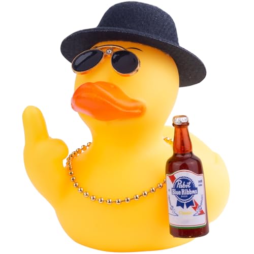 Mwmoeen Gummi Ente für Auto Ornament, einzigartige gelbe Ente Auto Armaturenbrett Dekorationen Zubehör mit Top Hat Sonnenbrille Halskette und niedlich Prop, 9cm von Mwmoeen