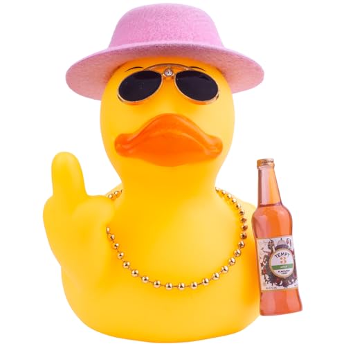 Mwmoeen Gummi Ente für Auto Ornament, einzigartige gelbe Ente Auto Armaturenbrett Dekorationen Zubehör mit Top Hat Sonnenbrille Halskette und niedlich Prop, 9cm von Mwmoeen