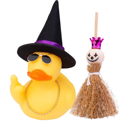 Mwmoeen Halloween Gummi Ente Auto Armaturenbrett Dekorationen Ostern Ente Auto Ornamente mit Hexen Hat Sonnenbrille Mini-Besen, 9cm von Mwmoeen