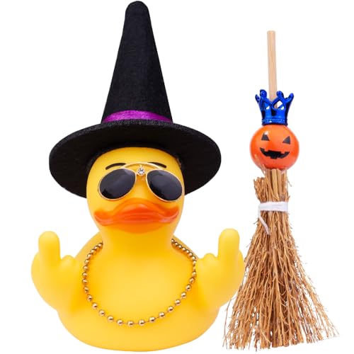 Mwmoeen Halloween Gummi Ente Auto Armaturenbrett Dekorationen Ostern Ente Auto Ornamente mit Hexen Hat Sonnenbrille Mini-Besen, Halloween Dekoration Geschenk von Mwmoeen