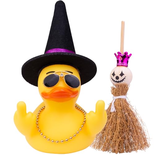 Mwmoeen Halloween Gummi Ente Auto Armaturenbrett Dekorationen Ostern Ente Auto Ornamente mit Hexen Hat Sonnenbrille Mini-Besen, Halloween Dekoration Geschenk von Mwmoeen