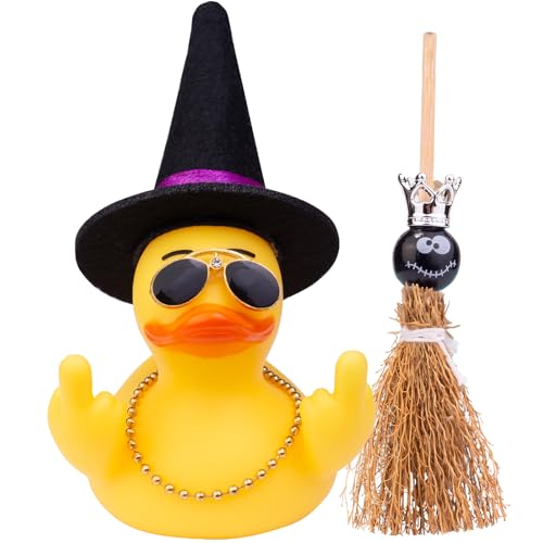 Mwmoeen Halloween Gummi Ente Auto Armaturenbrett Dekorationen Ostern Ente Auto Ornamente mit Hexen Hat Sonnenbrille Mini-Besen, Halloween Dekoration Geschenk von Mwmoeen