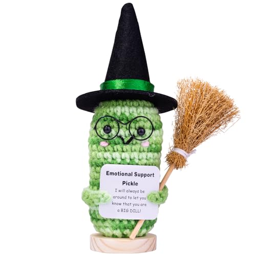 Mwmoeen Halloween Positive Kartoffel, Pocket Hug Positive Kartoffel Geschenke Kreative Strickwolle Puppe Mit Hexenhut, Besen und Positive Karte, Abschiedsgeschenk Kollegen(H20) von Mwmoeen