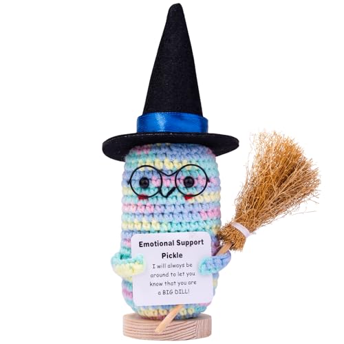 Mwmoeen Halloween Positive Kartoffel, Pocket Hug Positive Kartoffel Geschenke Kreative Strickwolle Puppe Mit Hexenhut, Besen und Positive Karte, Abschiedsgeschenk Kollegen(H21) von Mwmoeen