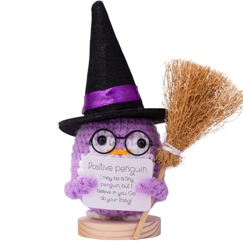 Mwmoeen Halloween Positive Kartoffel, Pocket Hug Positive Kartoffel Geschenke Kreative Strickwolle Puppe Mit Hexenhut, Besen und Positive Karte, Abschiedsgeschenk Kollegen(H26) von Mwmoeen