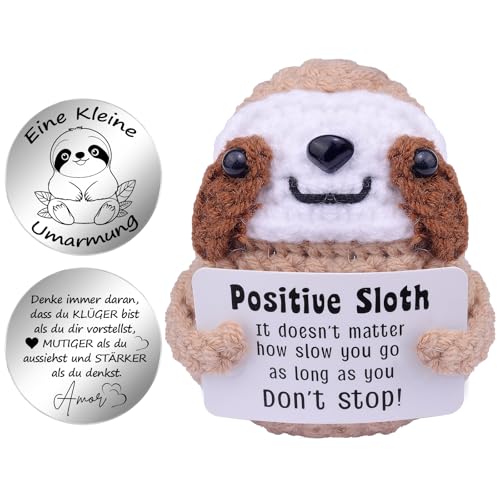 Mwmoeen Lustige Positive Schildkröte Geschenke，Pocket Hug Glücksbringer，Kreative Strickwolle Faultier mit Positiver Energiekarte, Beste Freundin Kleine Geschenke für Frauen von Mwmoeen