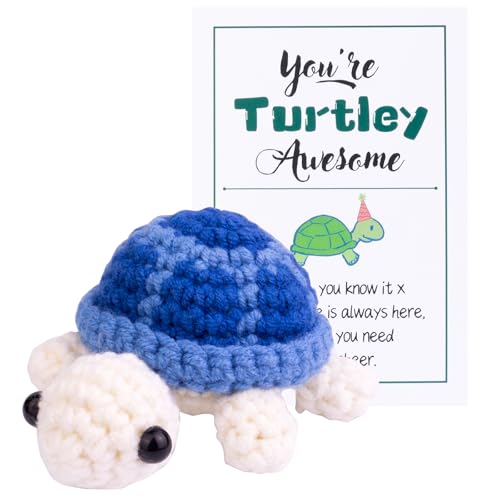 Mwmoeen Lustige Positive Schildkröte Strickpuppe, Pocket Hug Geschenk Schildkröte Tier Häkelpuppe Jubelndes Geschenk mit positiven Affirmation Karte für Freunde Ermutigung Party-Dekoration(Blau) von Mwmoeen