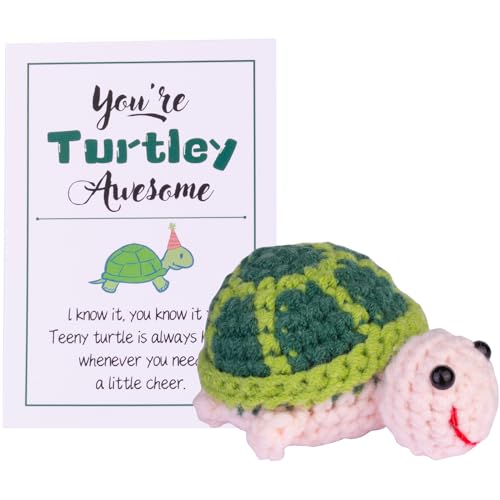 Mwmoeen Lustige Positive Schildkröte Strickpuppe, Pocket Hug Geschenk Schildkröte Tier Häkelpuppe Jubelndes Geschenk mit positiven Affirmation Karte für Freunde Ermutigung Party-Dekoration(Grün) von Mwmoeen