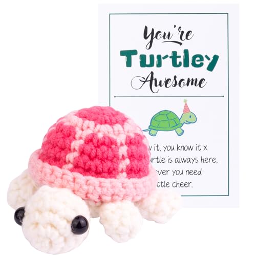 Mwmoeen Lustige Positive Schildkröte Strickpuppe, Pocket Hug Geschenk Schildkröte Tier Häkelpuppe Jubelndes Geschenk mit positiven Affirmation Karte für Freunde Ermutigung Party-Dekoration(Rosa) von Mwmoeen