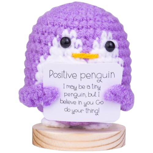 Mwmoeen Lustiger Positiver Pinguin, Glücksbringer Penguin Pocket Hug Geschenke, Süßes Gestricktes Pinguin mit Positiver Karte Aufmunterung Geschenke, Motivationsgeschenke, Beste Freundin Geschenke von Mwmoeen