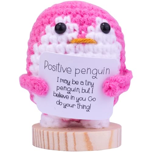 Mwmoeen Lustiger Positiver Pinguin, Glücksbringer Penguin Pocket Hug Geschenke, Süßes Gestricktes Pinguin mit Positiver Karte Aufmunterung Geschenke, Motivationsgeschenke, Beste Freundin Geschenke von Mwmoeen