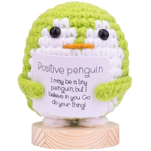 Mwmoeen Lustiger Positiver Pinguin, Glücksbringer Penguin Pocket Hug Geschenke, Süßes Gestricktes Pinguin mit Positiver Karte Aufmunterung Geschenke, Motivationsgeschenke, Beste Freundin Geschenke von Mwmoeen