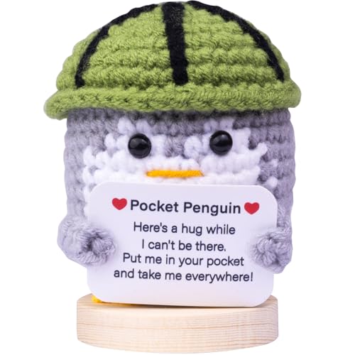 Mwmoeen Lustiger Positiver Pinguin, Glücksbringer Penguin Pocket Hug Geschenke, Süßes Gestricktes Pinguin mit Positiver Karte Aufmunterung Geschenke, Motivationsgeschenke, Beste Freundin Geschenke von Mwmoeen