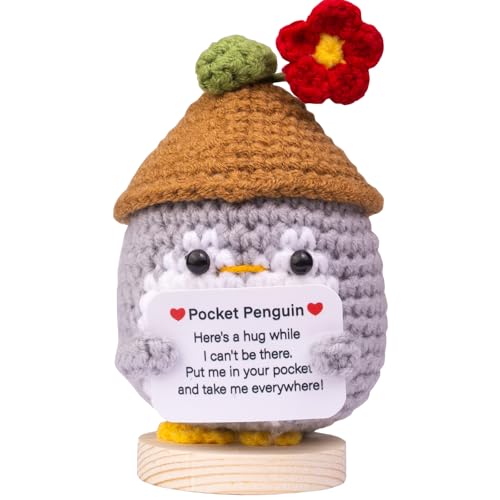 Mwmoeen Lustiger Positiver Pinguin, Glücksbringer Penguin Pocket Hug Geschenke, Süßes Gestricktes Pinguin mit Positiver Karte Aufmunterung Geschenke, Motivationsgeschenke, Beste Freundin Geschenke von Mwmoeen