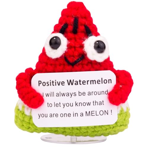 Mwmoeen Mini lustige Positive Kartoffel Geschenke, handgemachte emotionale Unterstützung gestrickte Wassermelon mit Frontkarte French Fries Schreibtisch Dekoration von Mwmoeen