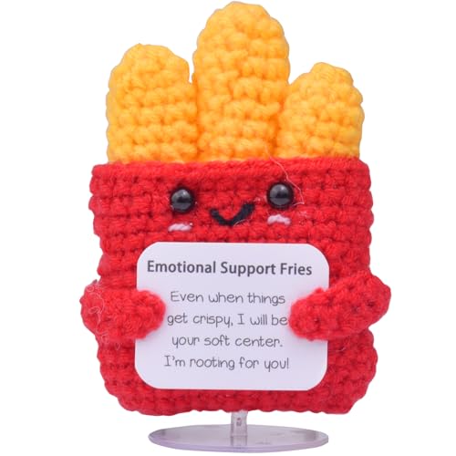 Mwmoeen Mini lustige Positive Kartoffel Geschenke, handgemachte emotionale Unterstützung gestrickte Kartoffeln mit Frontkarte French Fries Schreibtisch Dekoration von Mwmoeen