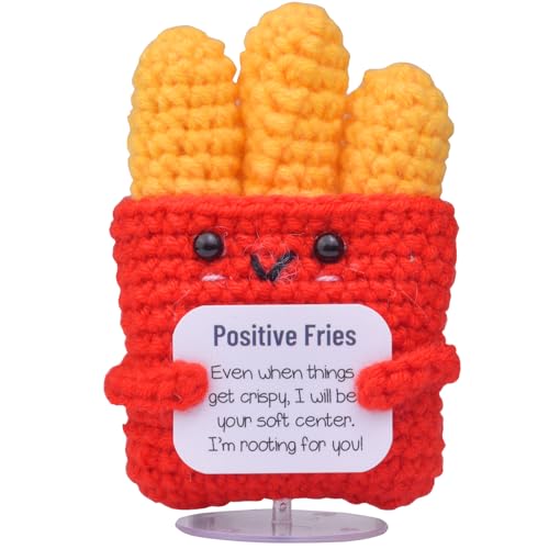 Mwmoeen Mini lustige Positive Kartoffel Geschenke, handgemachte emotionale Unterstützung gestrickte Kartoffeln mit Frontkarte French Fries Schreibtisch Dekoration von Mwmoeen