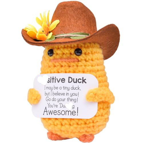 Mwmoeen Pocket Hug Positive Ente Cowboyhut, Positive Duck Strickwolle Ente, Emotionale Unterstützung Enten Geschenke Party-Dekoration Familie Freunde Geschenk Kleines Geschenk für Freundin von Mwmoeen