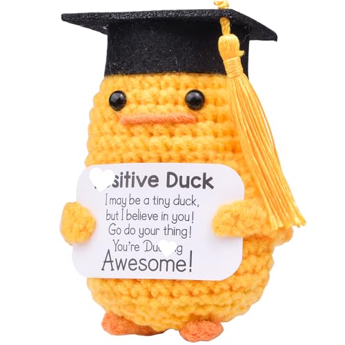 Mwmoeen Pocket Hug Positive Ente Doktorhut Studentenhut, Positive Duck Strickwolle Ente Bachelor Hut, Emotionale Unterstützung Enten Geschenke Absolvent Party-Dekoration Geschenke für Absolventen von Mwmoeen