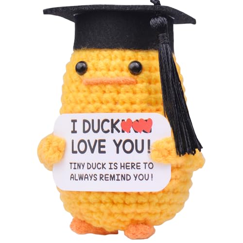 Mwmoeen Pocket Hug Positive Ente Doktorhut Studentenhut, Positive Duck Strickwolle Ente Bachelor Hut, Emotionale Unterstützung Enten Geschenke Absolvent Party-Dekoration Geschenke für Absolventen von Mwmoeen