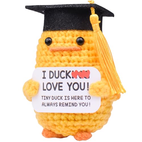 Mwmoeen Pocket Hug Positive Ente Doktorhut Studentenhut, Positive Duck Strickwolle Ente Bachelor Hut, Emotionale Unterstützung Enten Geschenke Absolvent Party-Dekoration Geschenke für Absolventen von Mwmoeen