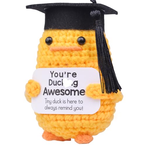 Mwmoeen Pocket Hug Positive Ente Doktorhut Studentenhut, Positive Duck Strickwolle Ente Bachelor Hut, Emotionale Unterstützung Enten Geschenke Absolvent Party-Dekoration Geschenke für Absolventen von Mwmoeen