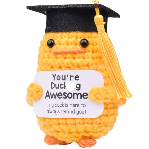 Mwmoeen Pocket Hug Positive Ente Doktorhut Studentenhut, Positive Duck Strickwolle Ente Bachelor Hut, Emotionale Unterstützung Enten Geschenke Absolvent Party-Dekoration Geschenke für Absolventen von Mwmoeen