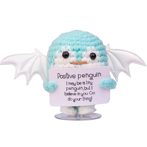 Mwmoeen Pocket Hug Positive Pinguin, Kreative Strickwolle Engelpinguin Mit Flügeln, Positiver Energiekarte, Transparente Basis, Glückliches Geschenk für Freunde für Halloween Dekoration Geschenke von Mwmoeen