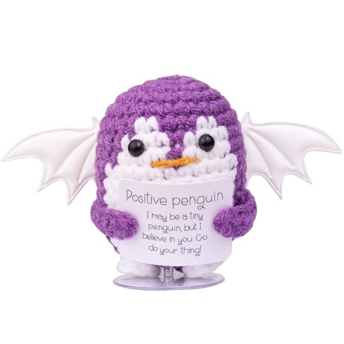 Mwmoeen Pocket Hug Positive Pinguin, Kreative Strickwolle Engelpinguin Mit Flügeln, Positiver Energiekarte, Transparente Basis, Glückliches Geschenk für Freunde für Halloween Dekoration Geschenke von Mwmoeen