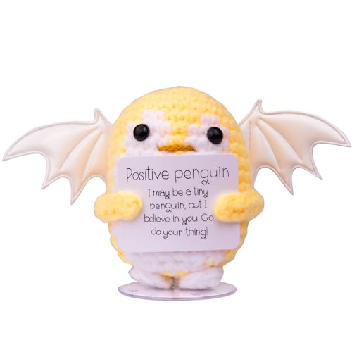 Mwmoeen Pocket Hug Positive Pinguin, Kreative Strickwolle Engelpinguin Mit Flügeln, Positiver Energiekarte, Transparente Basis, Glückliches Geschenk für Freunde für Halloween Dekoration Geschenke von Mwmoeen