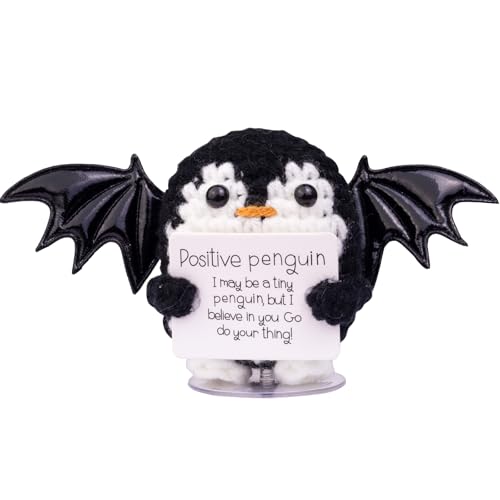 Mwmoeen Pocket Hug Positive Pinguin, Kreative Strickwolle Engelpinguin Mit Flügeln, Positiver Energiekarte, Transparente Basis, Glückliches Geschenk für Freunde für Halloween Dekoration Geschenke von Mwmoeen