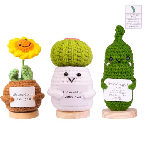 Mwmoeen Pocket Hug Positive Potato, Funny Knitted Blumen, Kaktus und Blume, Positive Kartoffeln mit positiver Energiekarte Positives Geschenk EIN Geburtstagsgeschenk, Büro, Dekoration.(3 Stück von Mwmoeen