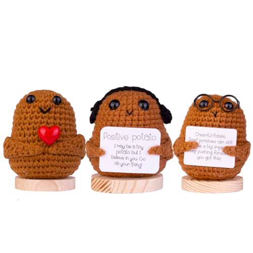 Mwmoeen Pocket Hug Positive Potato, Funny Knitted Pocket Potato, Positive Kartoffeln mit positiver Energiekarte Positives Geschenk EIN Geburtstagsgeschenk, Zuhause, Büro, Dekoration.(3 Stück von Mwmoeen