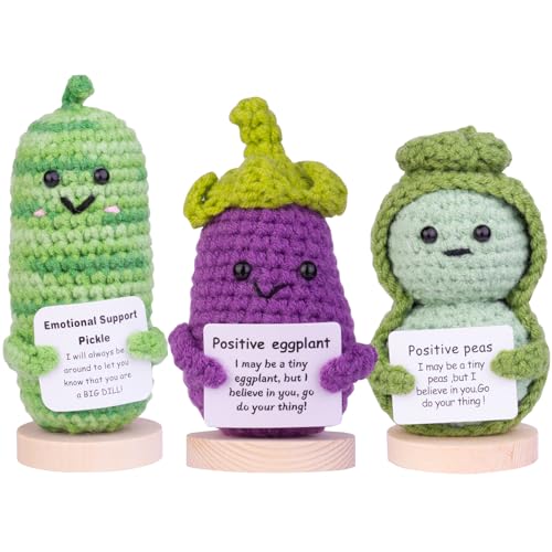 Mwmoeen Pocket Hug Positive Potato, Funny Knitted Salatgurken, Auberginen, Erbsen, Positive Kartoffeln mit positiver Energiekarte Positives Geschenk ein Geburtstagsgeschenk, Büro, Dekoration.(3 Stück） von Mwmoeen