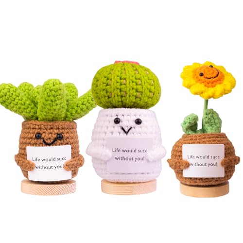 Mwmoeen Pocket Hug Positive Potato，Funny Knitted Kaktus， Sukkulente und Blume, Positive Kartoffeln mit positiver Energiekarte Positives Geschenk EIN Geburtstagsgeschenk, Büro, Dekoration(3 Stück von Mwmoeen