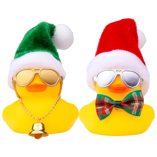 Mwmoeen Weihnachten Gummi Enten Auto Dekorationen, 2 Stück Gummi Ente Auto Armaturenbrett Dekorationen Mit einem Spitzenkleid und Mini Geweih und Einer Sonnenbrille Passend für Auto, Haus Dekoration von Mwmoeen