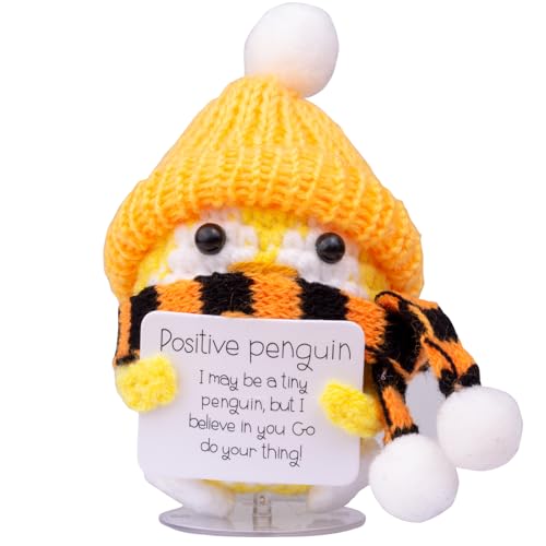 Mwmoeen Lustiger Gehäkelter Positive Penguin, Positive Kartoffel und Pinguin mit Santa Mütze und Mini Schal, Positive Energie Karte, Transparente Basis, Familie und Freunde von Mwmoeen