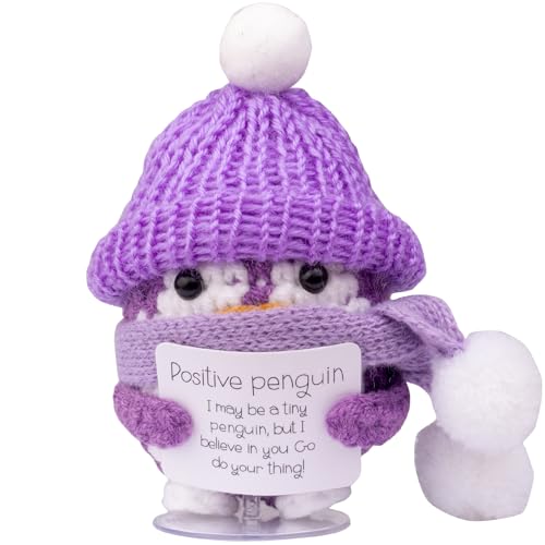 Mwmoeen Weihnachten Positive Penguin, Positive Kartoffel und Pinguin mit Santa Mütze und Mini Schal, Positive Energie Karte, Transparente Basis, Beste Weihnachts Geschenke für Familie und Freunde von Mwmoeen