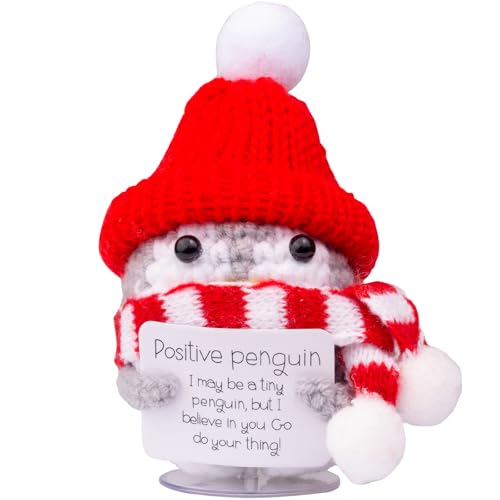 Mwmoeen Weihnachten Positive Penguin, Positive Kartoffel und Pinguin mit Santa Mütze und Mini Schal, Positive Energie Karte, Transparente Basis, Beste Weihnachts Geschenke für Familie und Freunde von Mwmoeen