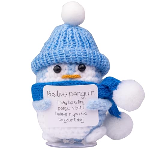 Mwmoeen Weihnachten Positive Penguin, Positive Kartoffel und Pinguin mit Santa Mütze und Mini Schal, Positive Energie Karte, Transparente Basis, Beste Weihnachts Geschenke für Familie und Freunde von Mwmoeen