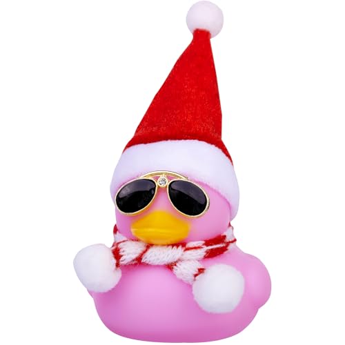 Mwmoeen Weihnachten Gummiente Autodekoration, Gelbe Quietscheente Duck Armaturenbrett Ornamente，EIN Weihnachtshut Schal Sonnenbrille tragenfür Weihnachtsdekoration Wohndekorationen für Erwachsene von Mwmoeen