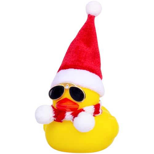 Mwmoeen Weihnachten Gummiente Autodekoration, Gelbe Quietscheente Duck Armaturenbrett Ornamente，EIN Weihnachtshut Schal Sonnenbrille tragenfür Weihnachtsdekoration Wohndekorationen für Erwachsene von Mwmoeen