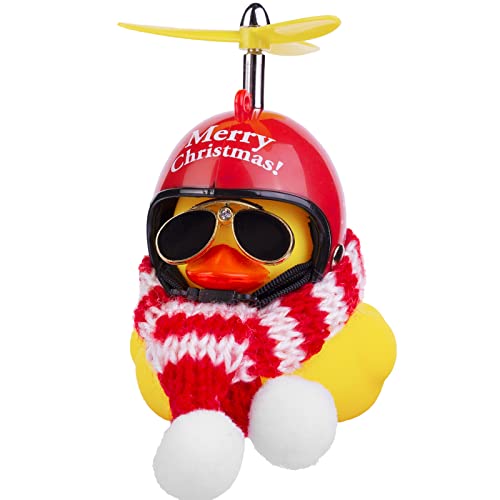 Mwmoeen Weihnachten Gummiente Autodekoration, Gelbe Quietscheente Duck Armaturenbrett Ornamente，EIN Weihnachtshut Schal Sonnenbrille tragenfür Weihnachtsdekoration Wohndekorationen für Erwachsene von Mwmoeen