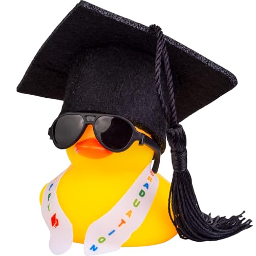 Mwmoeen lustige Akademiker Gummiente mit Diplom, Mini Graduierung Ente Auto Armaturenbrett Dekoration mit Graduierung Hut Schärpe Brille Schärpe, Geschenk bei Prüfungen Abschlussfeier (G11) von Mwmoeen