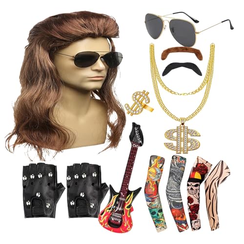 Mwqpgyh 80er-Jahre-Herrenkostüm, 80er-Jahre-Outfits für Männer - Rockstar-Zubehör 13-teilige Rock-80er-Jahre-Kostüme - 80er-Jahre-Accessoires-Set, Mottopartys, 80er-Jahre-Outfits für Männer, von Mwqpgyh